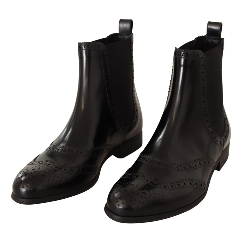 Dolce & Gabbana Black Leather Ankle High Flat Boots Shoes - Women