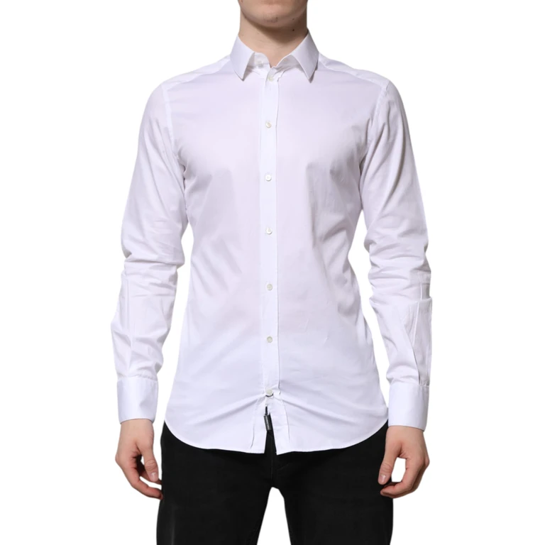 Dolce & Gabbana White Cotton Gold Long Sleeve Men Dress Shirt - Men
