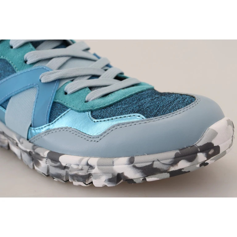 Blue Gray Leather Sport Low Top Sneakers - Men