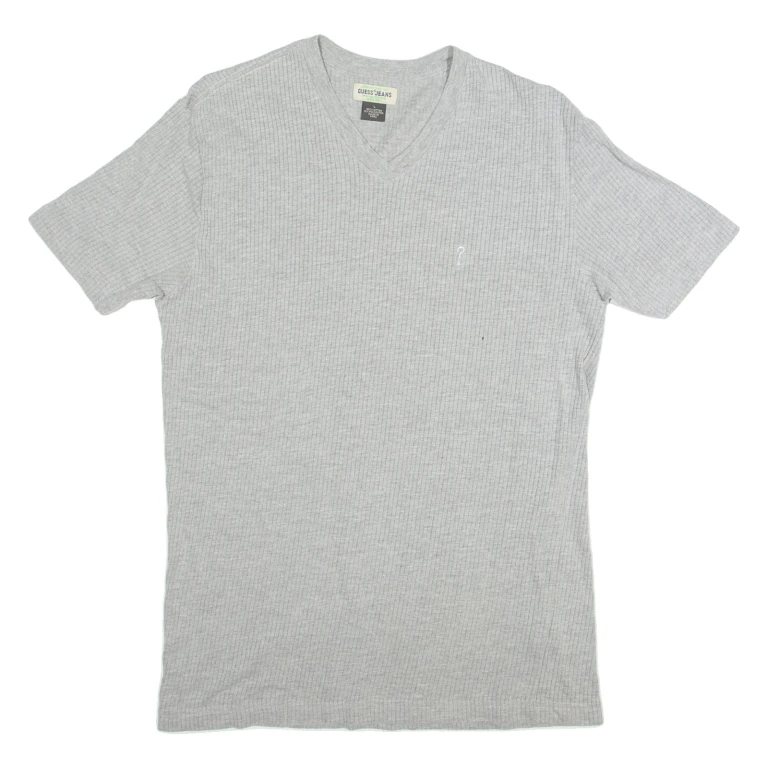 GUESS Womens T-Shirt Grey V-Neck L