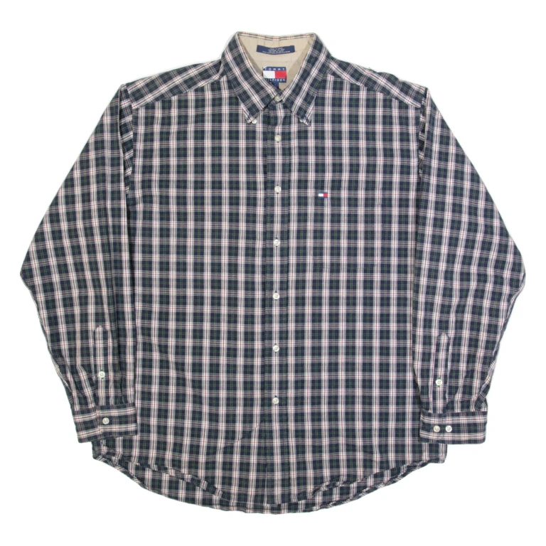 TOMMY HILFIGER Mens Shirt Blue Check Long Sleeve L