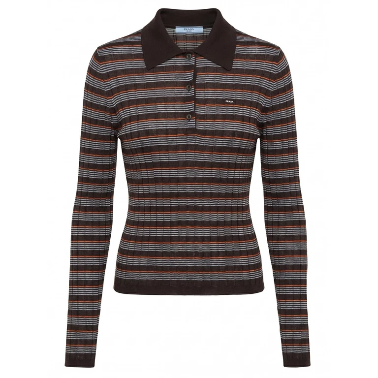 Striped Polo-Neck Sweater