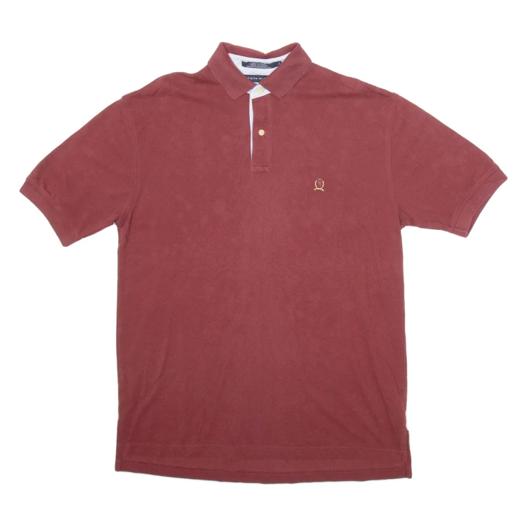 TOMMY HILFIGER Mens Polo Shirt Maroon Short Sleeve L