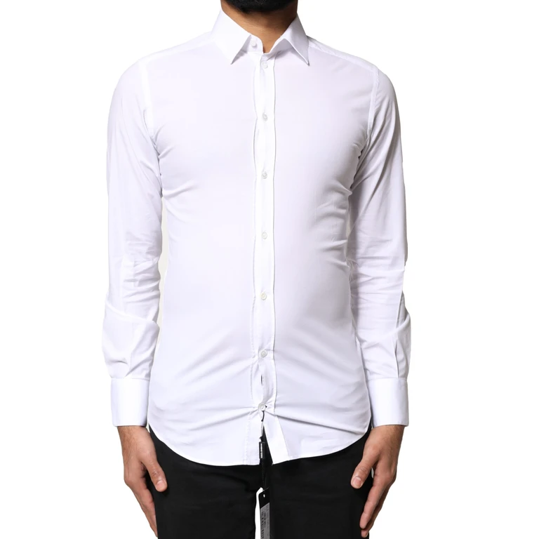 Dolce & Gabbana White Gold Cotton Long Sleeves Dress Shirt Elastane - Men