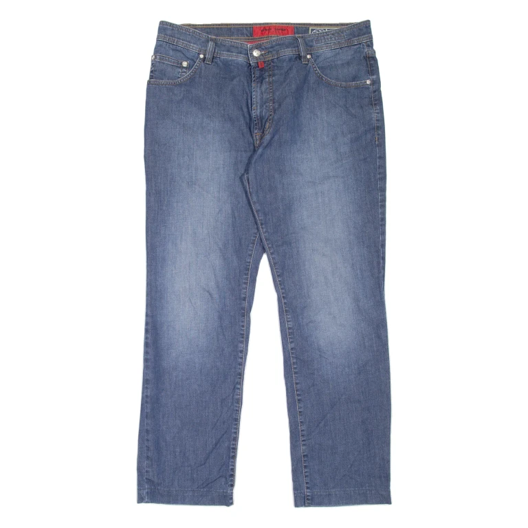 PIERRE CARDIN Deauville Mens Jeans Blue Regular Tapered Stone Wash W38 L28