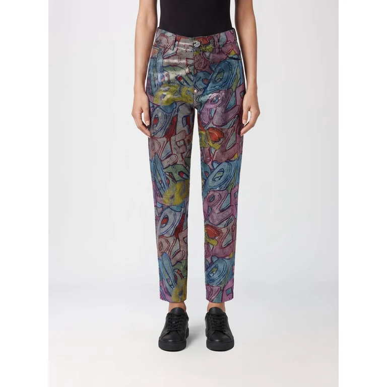 High-Waisted Straight Jeans in Denim with Embroidery and Rhinestones (PADCWDT2527PDE004N14GN)