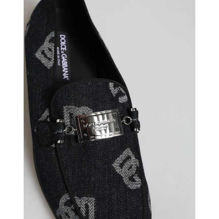 Dolce & Gabbana Blue Logo Cotton Loafers Formal Dress Shoes Elastane - Men