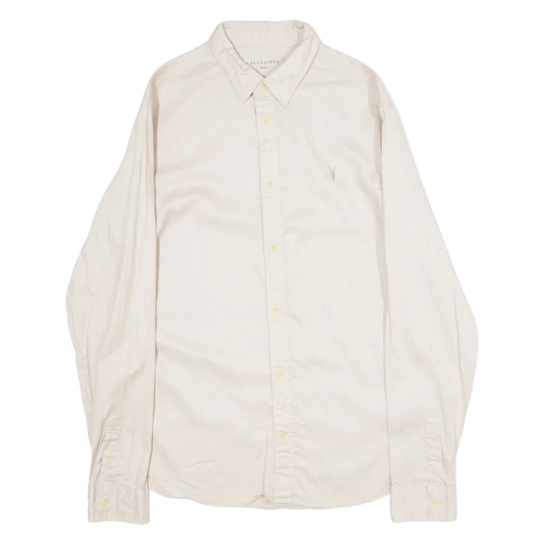 ALL SAINTS Mens Plain Shirt Beige Long Sleeve S