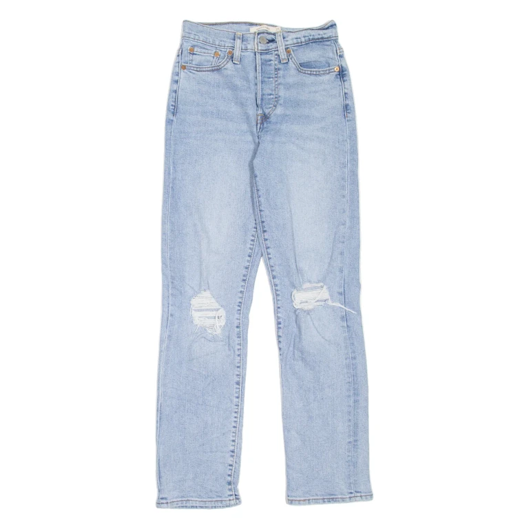 LEVI'S Wedgie Distressed Womens Jeans Blue Regular Straight Stone Wash W25 L28