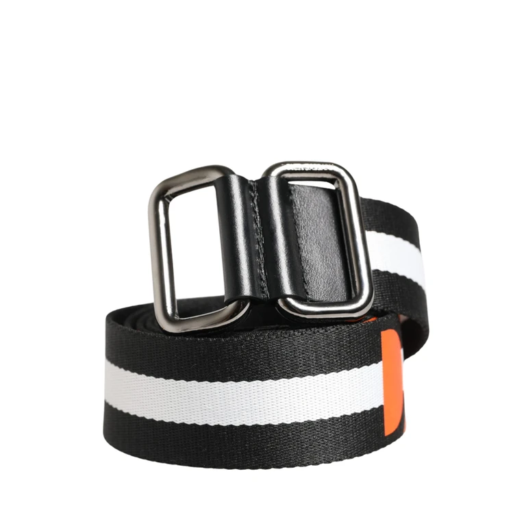 Dolce & Gabbana Men Black White Nylon Logo Metal Buckle Belt And Calf - Men