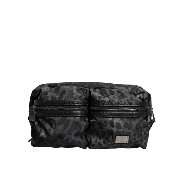 Dolce & Gabbana Black Gray Leopard Dg Logo Belt Waist Fanny Pack Bag And Nylon Calf Leather Pp Pc - Men