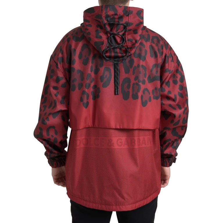 Dolce & Gabbana Red Leopard Hooded Rain Coat Jacket Cotton Clothing - Men