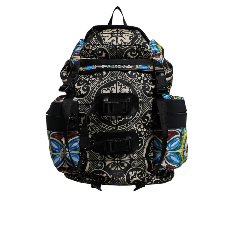 Dolce & Gabbana Multicolor Maiolica Print Nylon Backpack Bag - Men