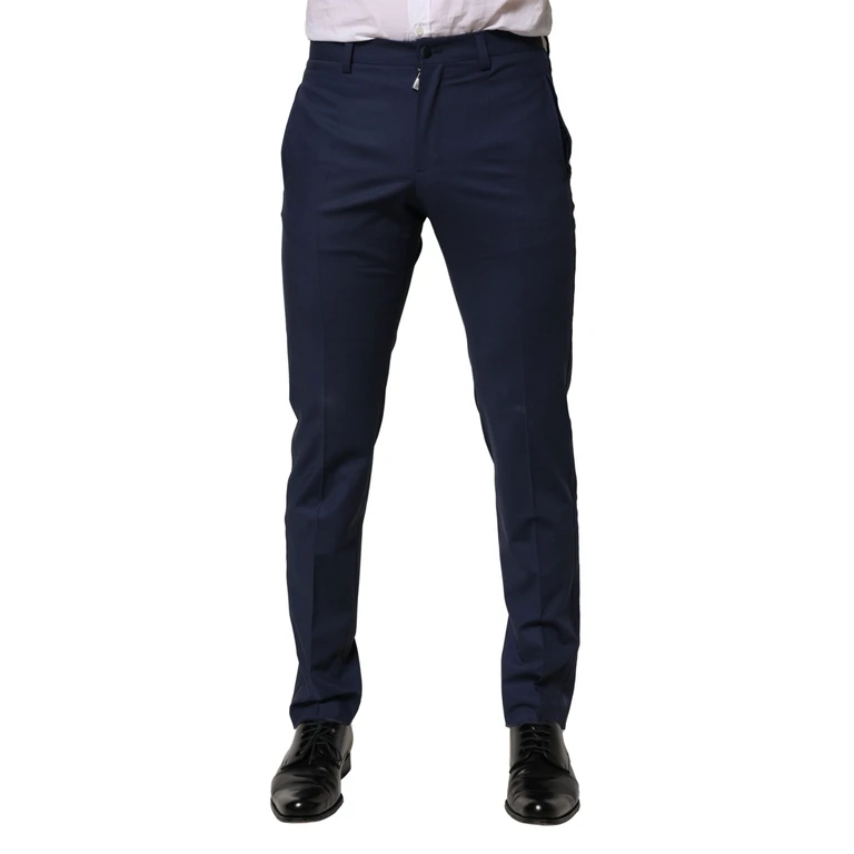Dolce & Gabbana Dark Blue Wool Dress Formal Pants Virgin Silk Elastane - Men