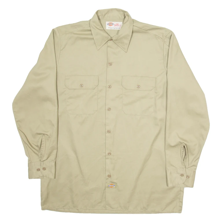 DICKIES Mens Worker Shirt Beige Long Sleeve 2XL