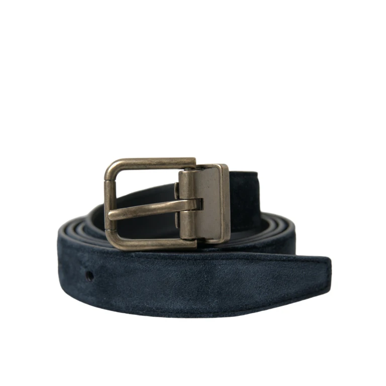 Dolce & Gabbana Blue Suede Leather Gold Metal Buckle Belt Calf (suede) - Men
