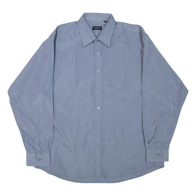 KANGOL Mens Plain Shirt Blue Long Sleeve 2XL