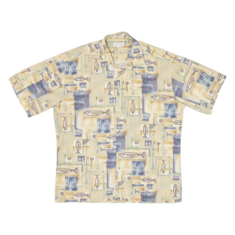 PIERRE CARDIN Mens Shirt Yellow Crazy Pattern L