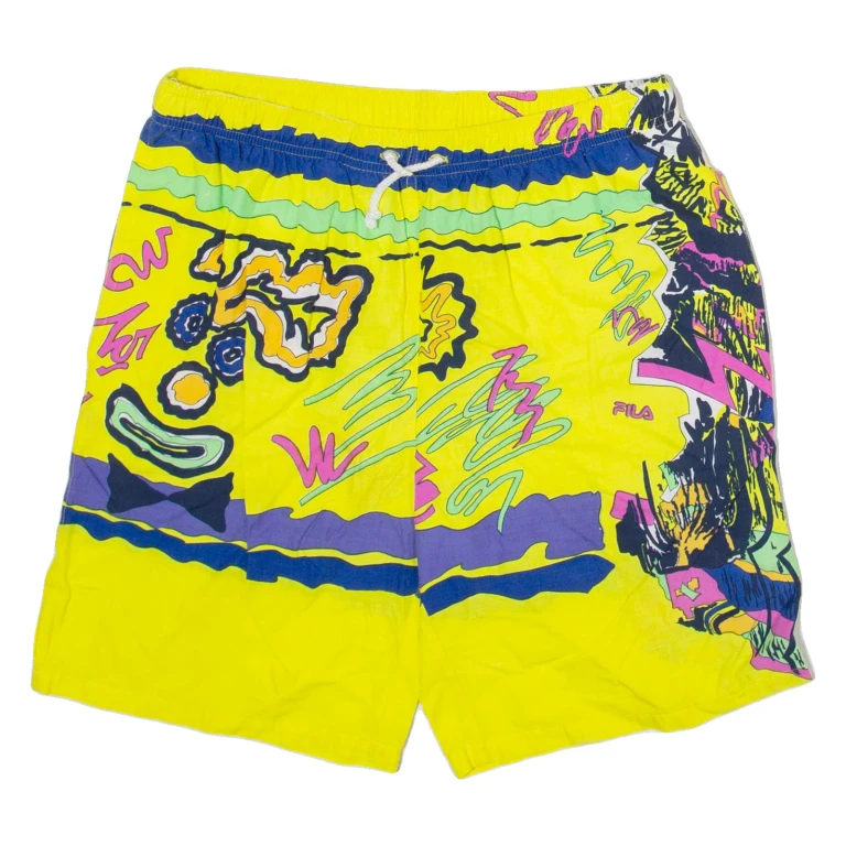 FILA Mens Casual Shorts Yellow Crazy Pattern M W30