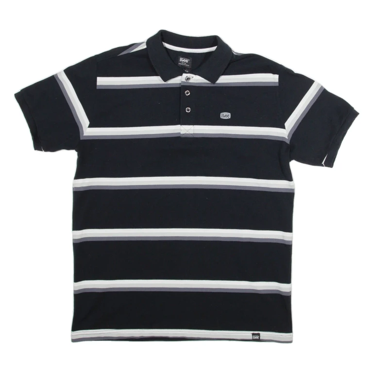 LEE Mens Polo Shirt Black Striped XL