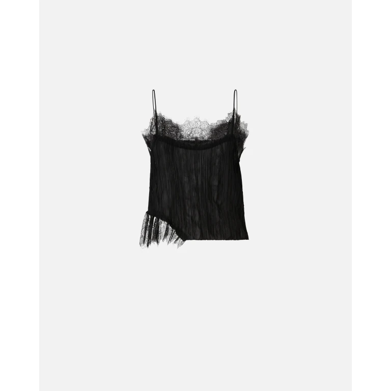 Pinko - Top en crêpe Georgette froncé et dentelle - 38