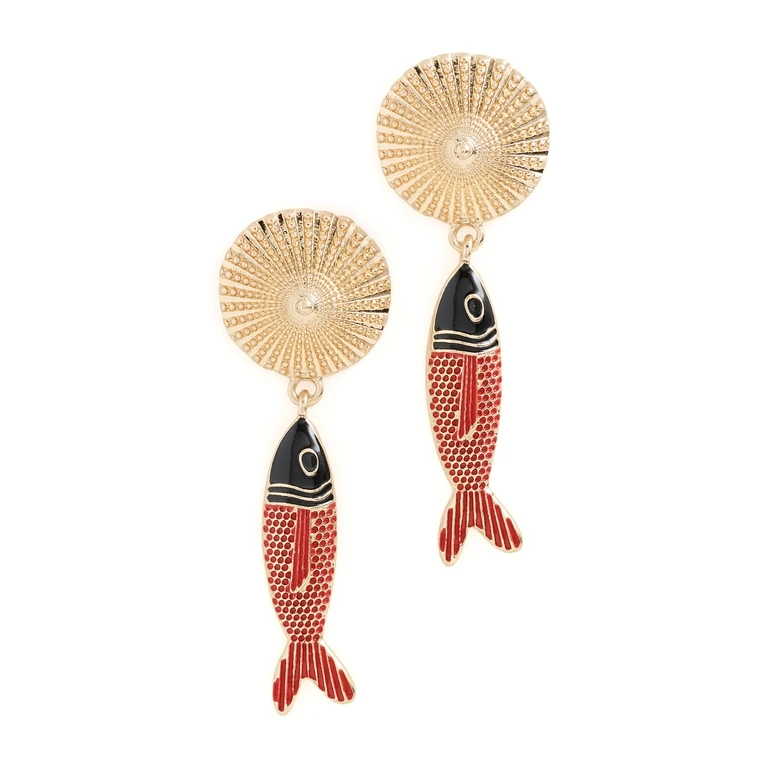 By Adina Eden Sun Disc Fish Drop Earrings Gold One Size