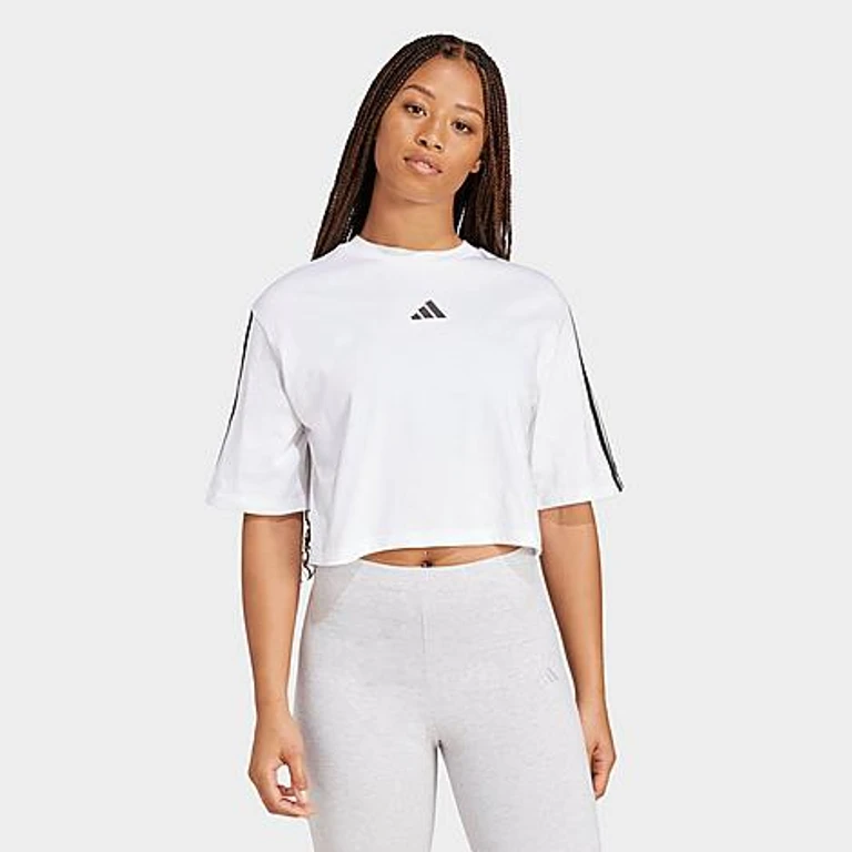 adidas Women's Essentials 3-Stripes Cotton Loose T-Shirt in White/Black Size: Small