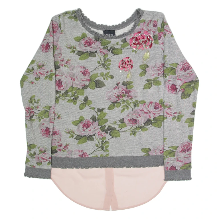 TWIN SET Womens Printed Blouse Grey Long Sleeve 90s Floral S