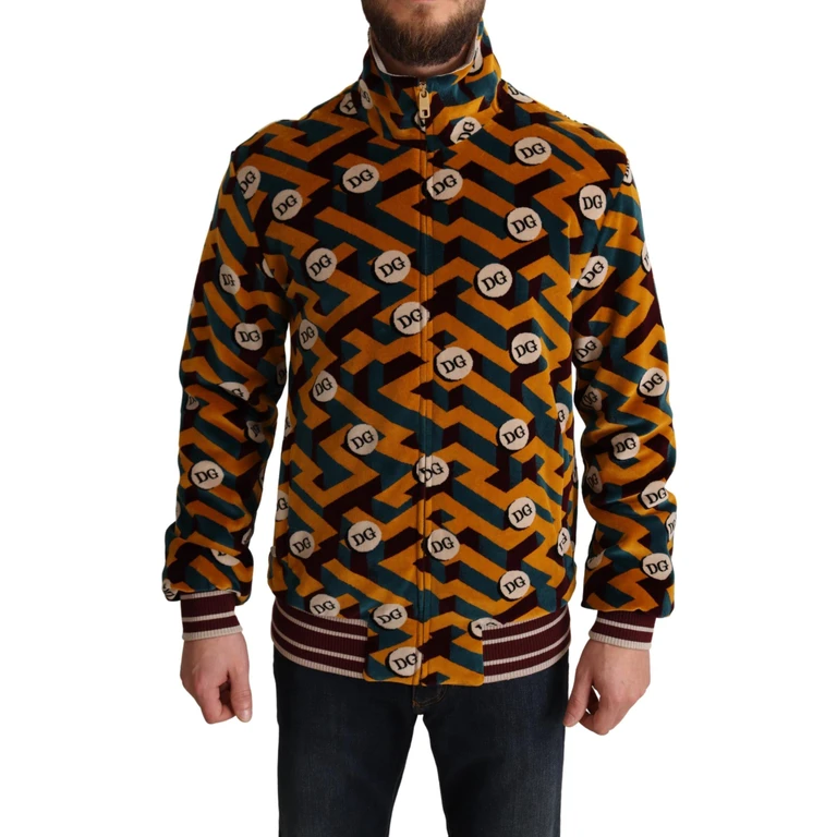 Dolce & Gabbana Multicolor Velvet Dg Logo Mens Sweater Jacket Cotton Clothing - Men