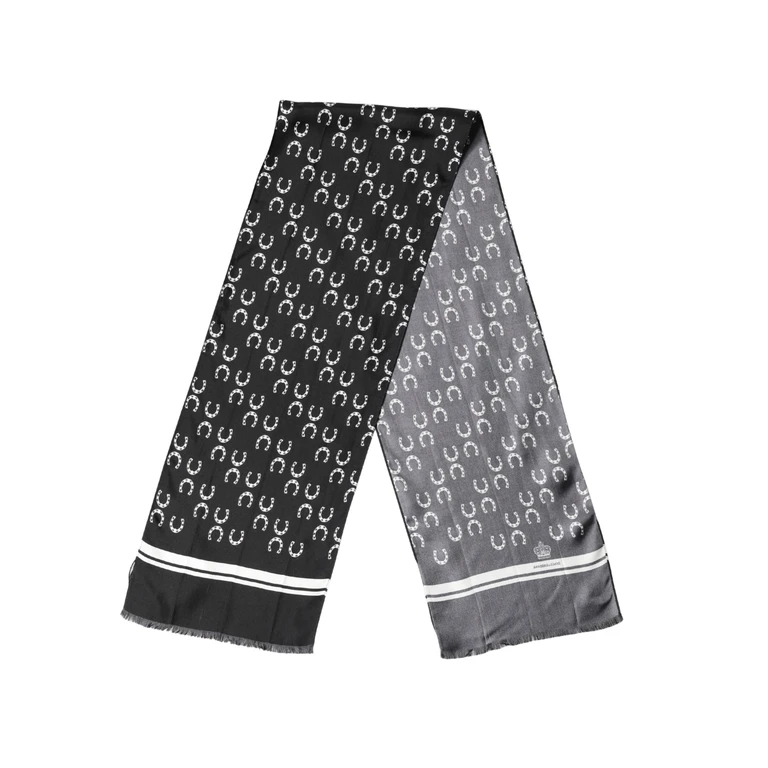 Black Horseshoe Silk Neck Foulard 136cm X 23cm Men Scarf - Men