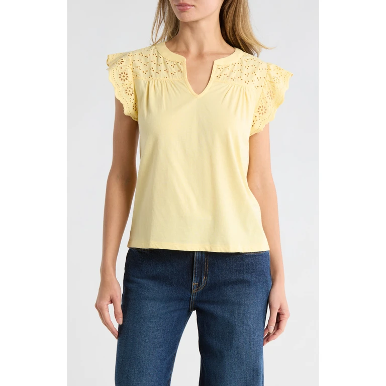 Women's Mixed Media Schiffly Top - Sunlight