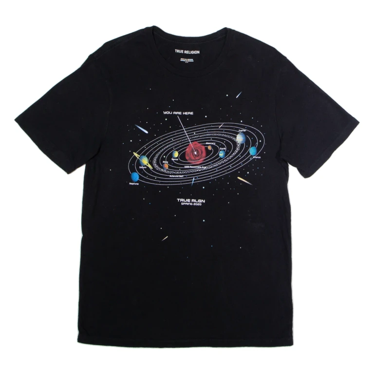 TRUE RELIGION Galaxy Print Mens T-Shirt Black Crew Neck S
