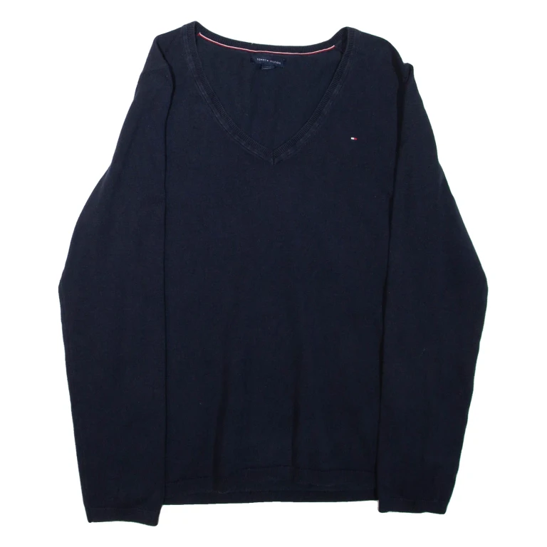 TOMMY HILFIGER Mens Jumper Blue V-Neck Tight Knit L