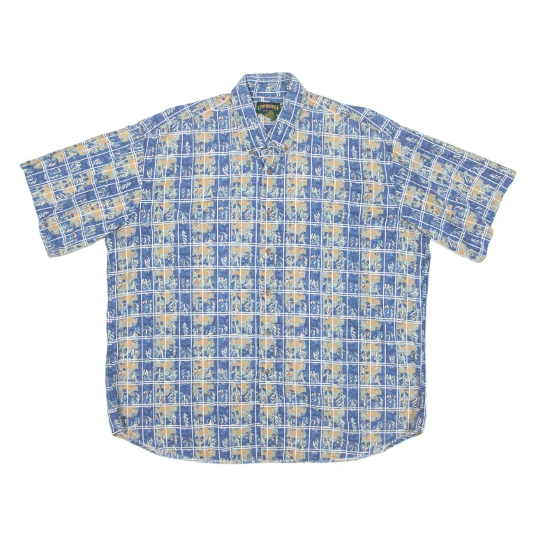 CAMBRIDGE CLASSICS Mens Hawaiian Shirt Blue Crazy Pattern XL