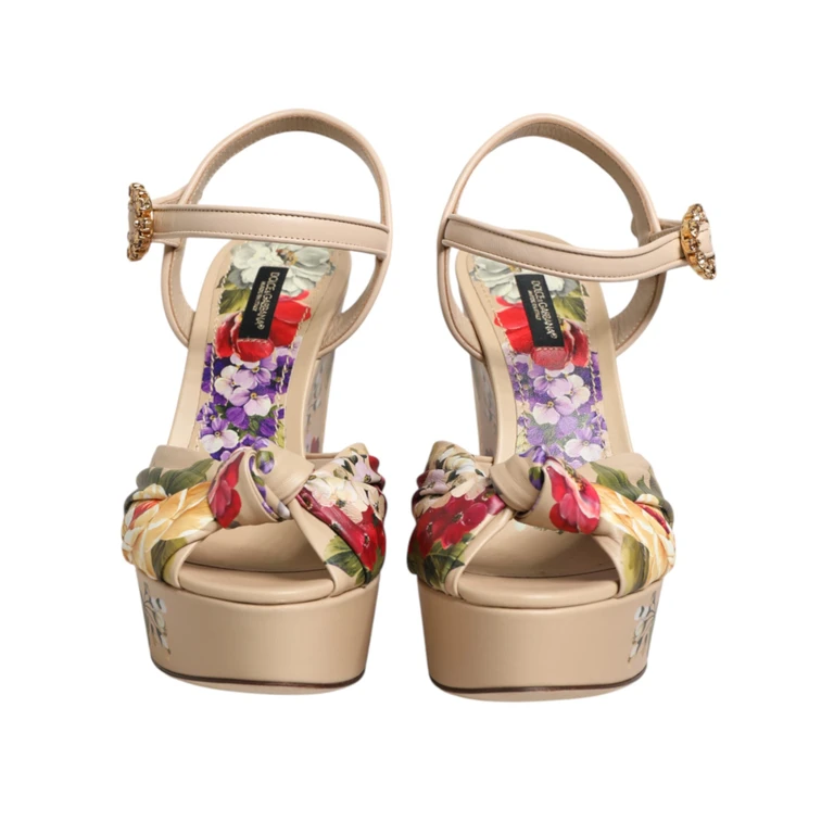 Dolce & Gabbana Beige Floral Ankle Strap Wedge Sandals Shoes 100lf - Women