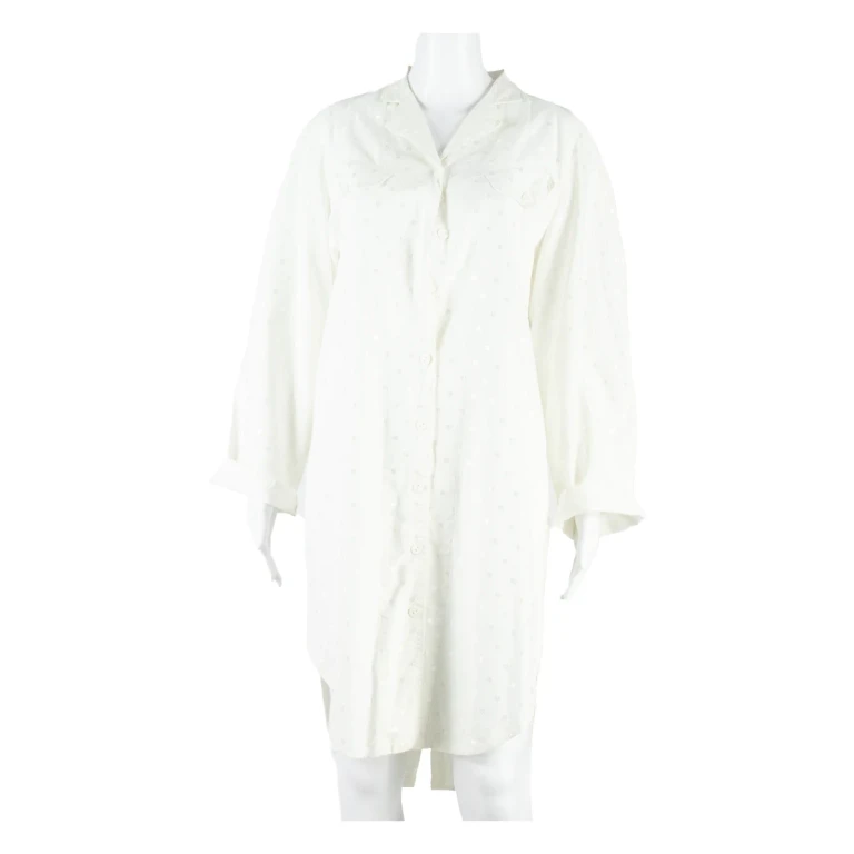 SOLVEIG Womens Shirt Dress White 90s Spotted Long Sleeve Knee Length L