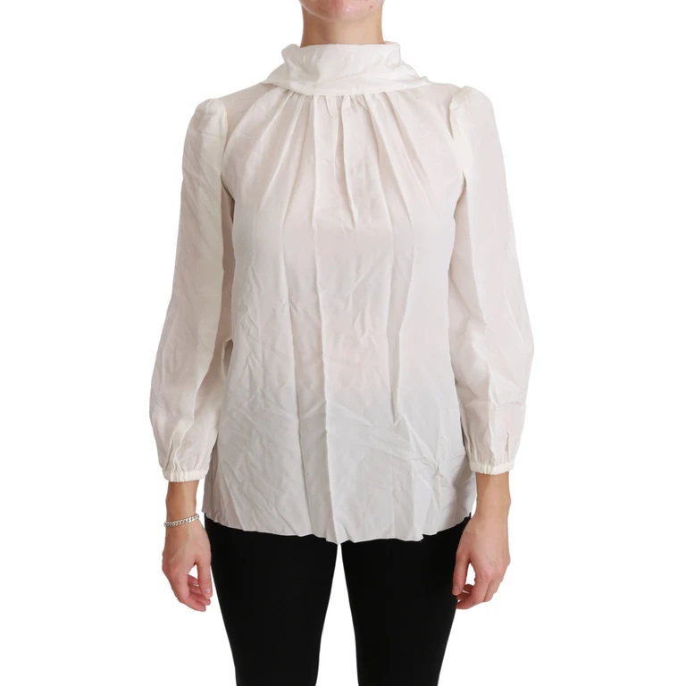 Dolce & Gabbana White Turtle Neck Blouse Shirt Silk Top - Women