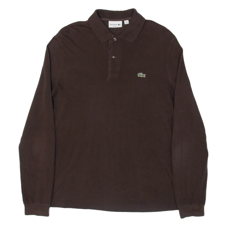 LACOSTE Mens Polo Shirt Brown Long Sleeve M