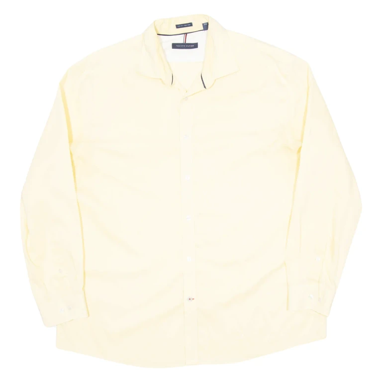 TOMMY HILFIGER Slim Fit Mens Plain Shirt Yellow Long Sleeve XL