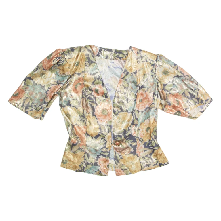 Womens Printed Blouse Blue V-Neck 90s Floral S