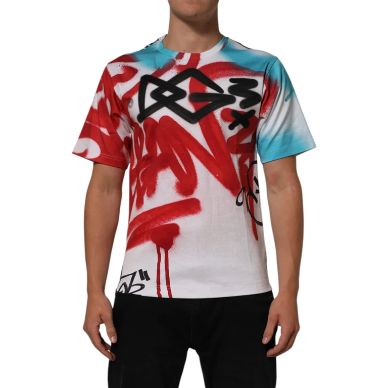 Dolce & Gabbana White Graffiti Crew Neck Short Sleeves T-Shirt Cotton - Men