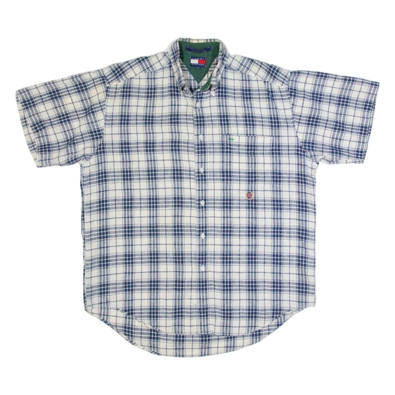 TOMMY HILFIGER Mens Shirt Cream Linen Check M