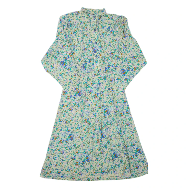 Womens Day Dress Beige Floral Long Sleeve Midi M