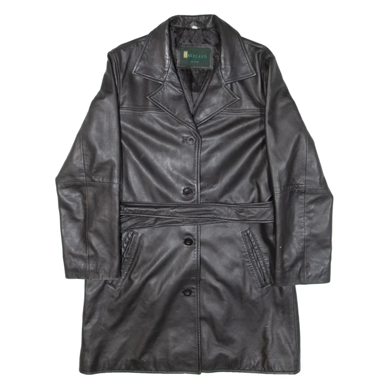 LAKELAND Womens Trench Coat Black Leather M