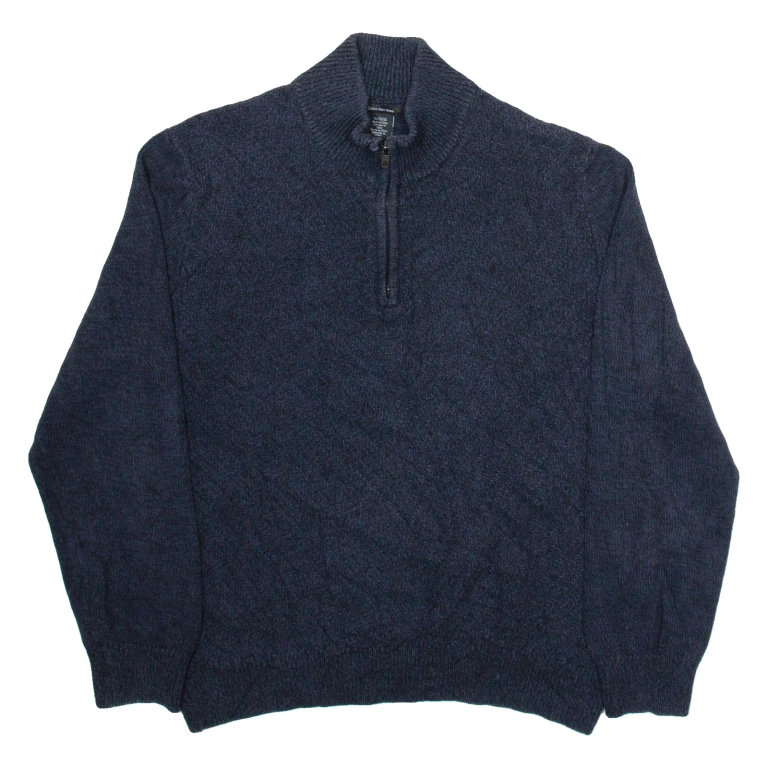 CALVIN KLEIN JEANS Mens Jumper Blue 1/4 Zip Tight Knit XL