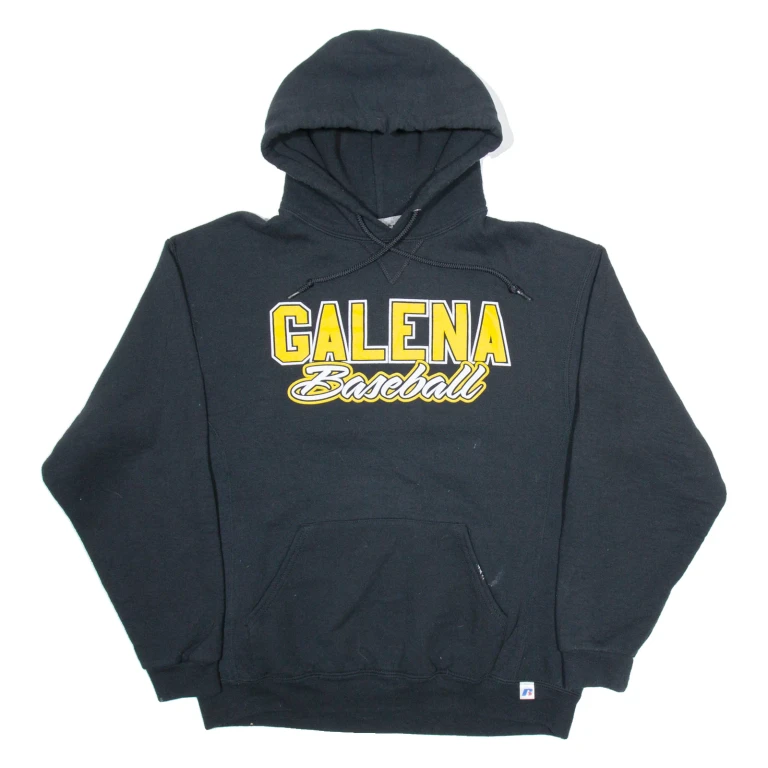 RUSSELL ATHLETIC Galena Baseball Mens Black Hoodie USA L