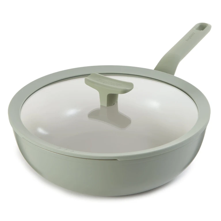 Balance Nonstick Ceramic Wok Pan 11", 4.4qt. With Glass Lid, Recycled Aluminum, Sage