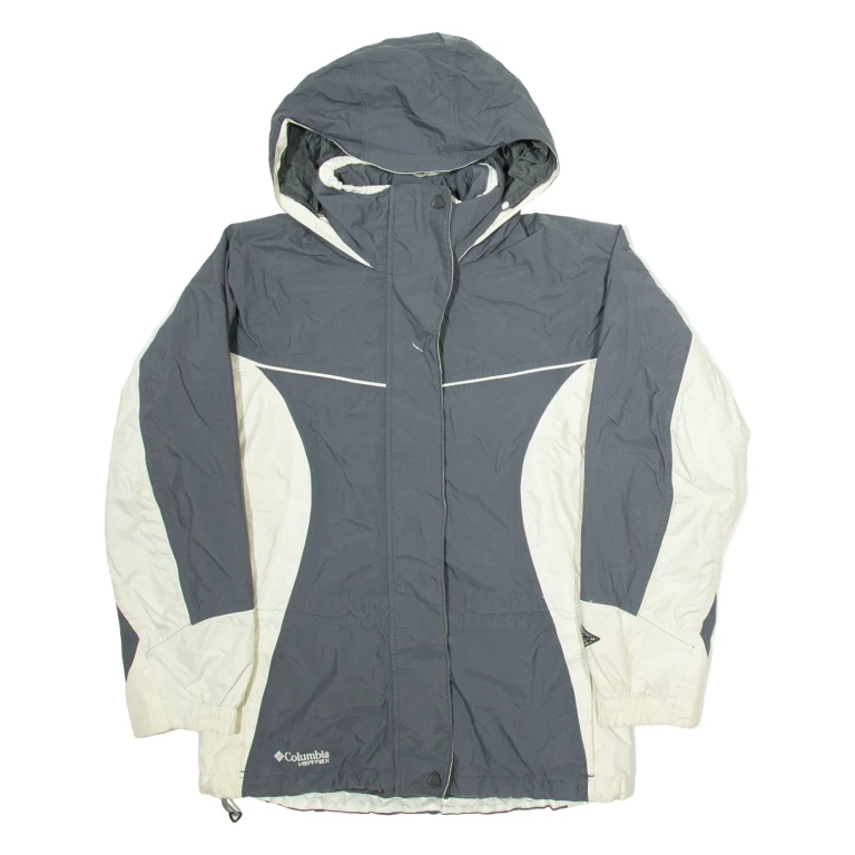 COLUMBIA Mens Rain Jacket Grey Nylon Hooded S