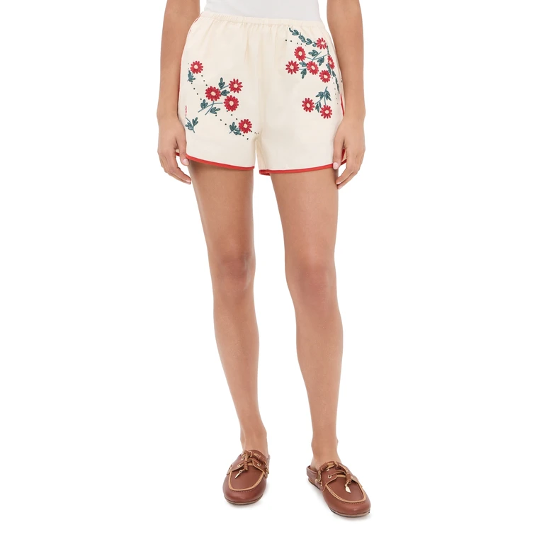 THE GREAT. The Dolphin Shorts Natural W. Field Floral Emb 3