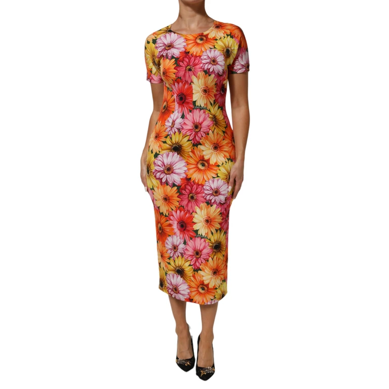 Dolce & Gabbana Multicolor Floral Print Silksheath Midi Dress 11+se - Women